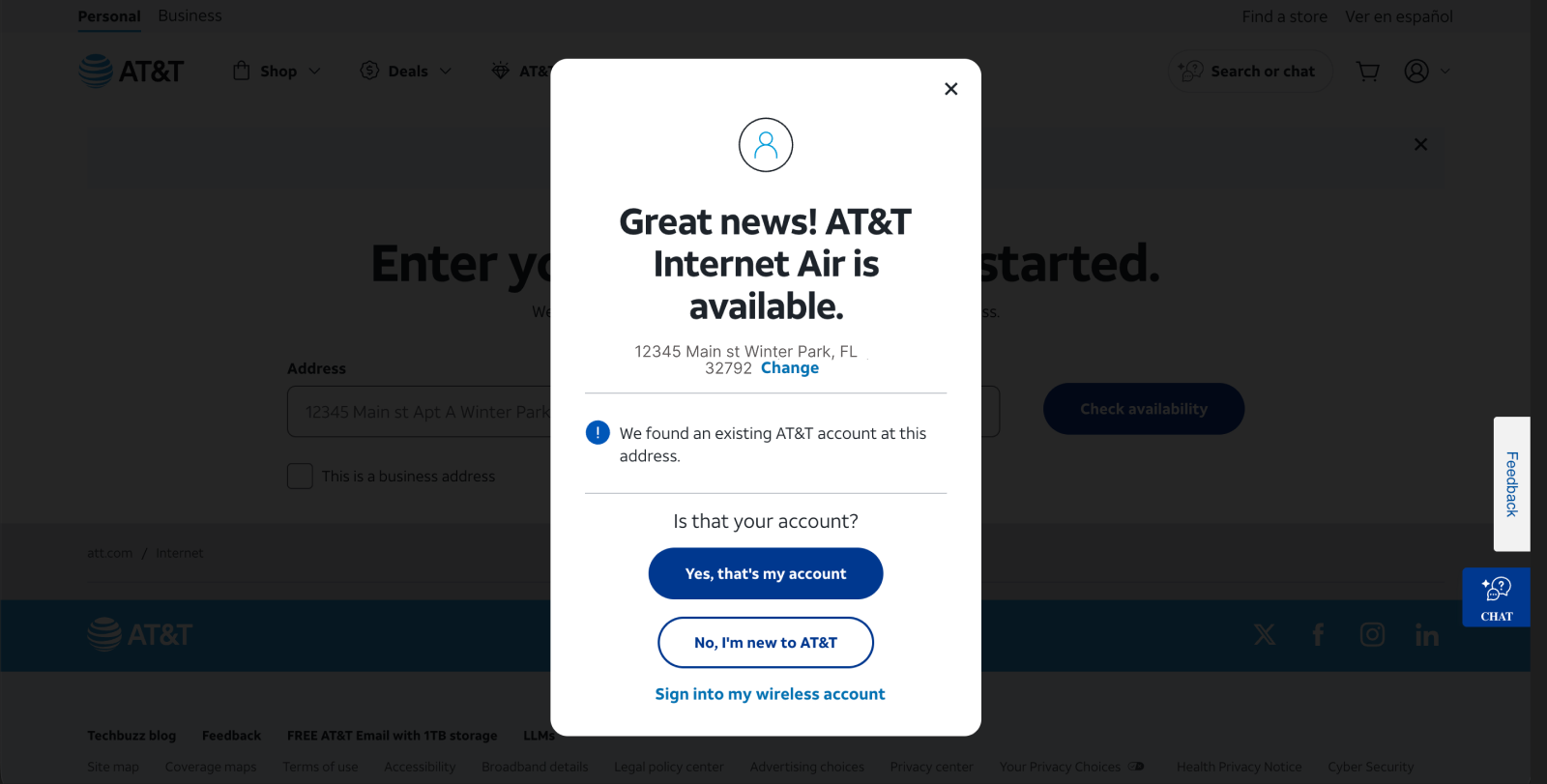 Existing customer: a quick check for an account already tied to that address
