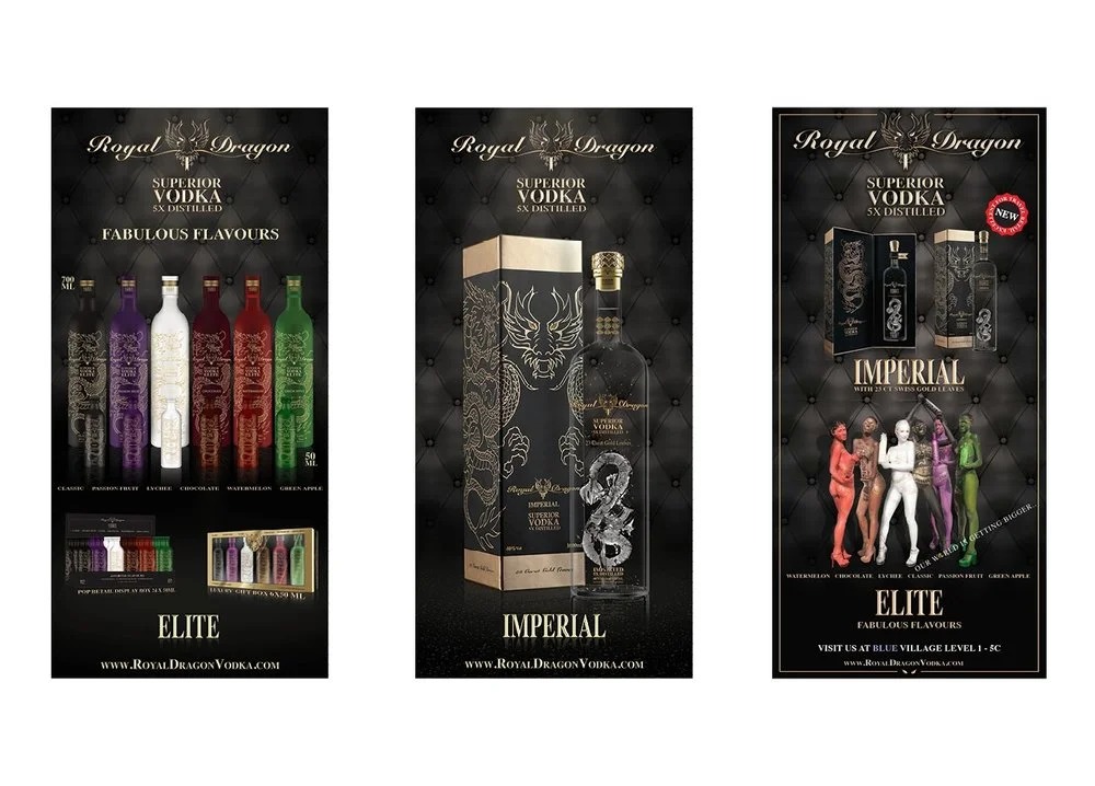 The trade story: the 700ml range, the 50ml bottles, the 24 x 50ml retail display and the 6 x 50ml gift box, alongside Imperial
