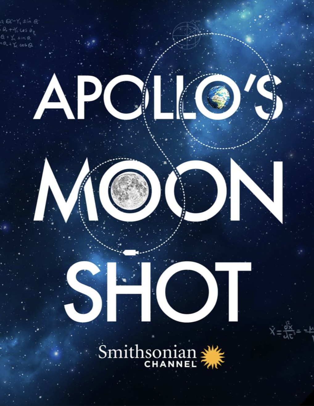 Apollo's Moon Shot. Earth and the Moon take the two O's and the trajectory runs as a dotted path between them, so the title is also the diagram