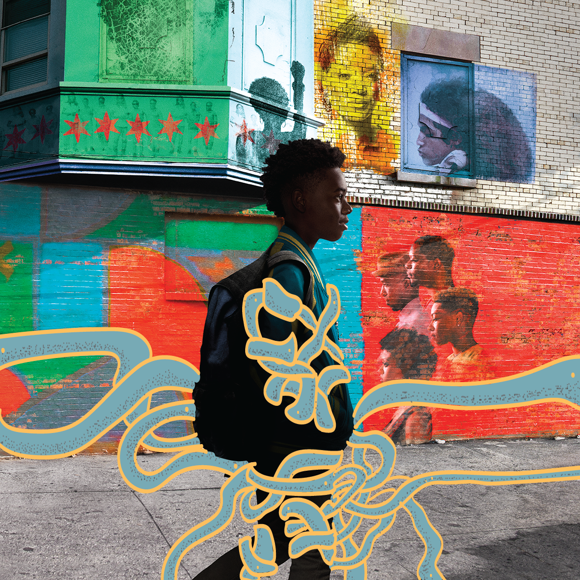 Concept treatment: a hand drawn layer over the existing The Chi key art, made to show what a shared layer could do across the slate
